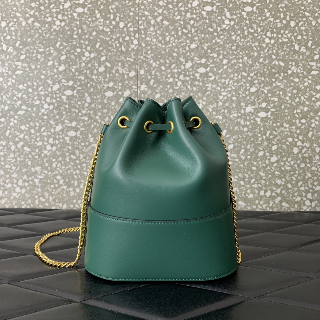 Valentino Garavani VLogo Signature Mini Bucket Bag in Dark Green Nappa Leather 